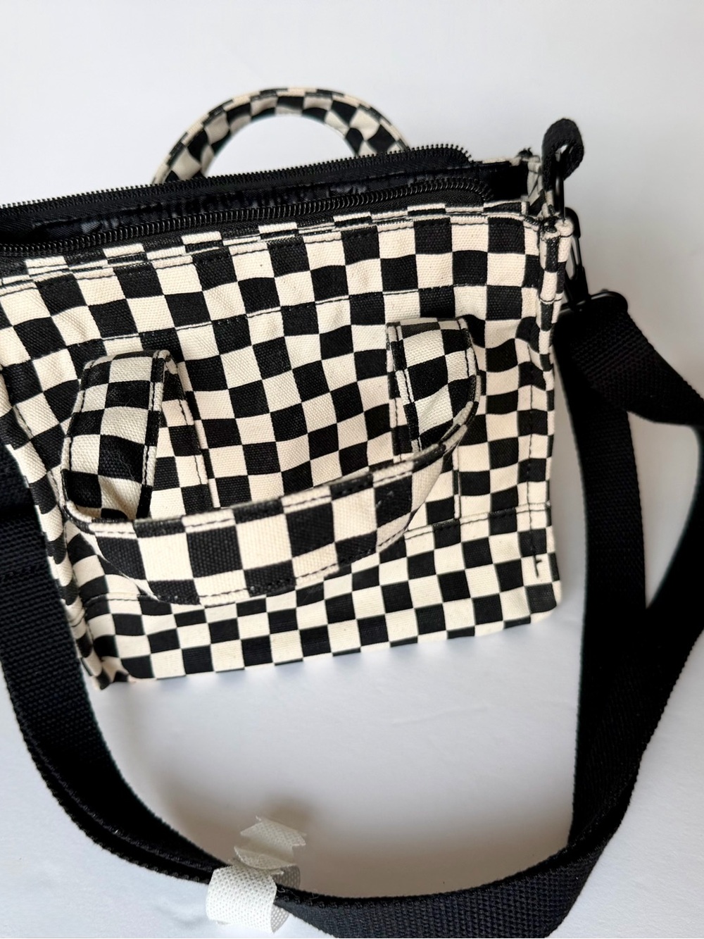 Vans Checkerboard Crossbody Tote - Black & Cream Canvas - Picture 4 of 10